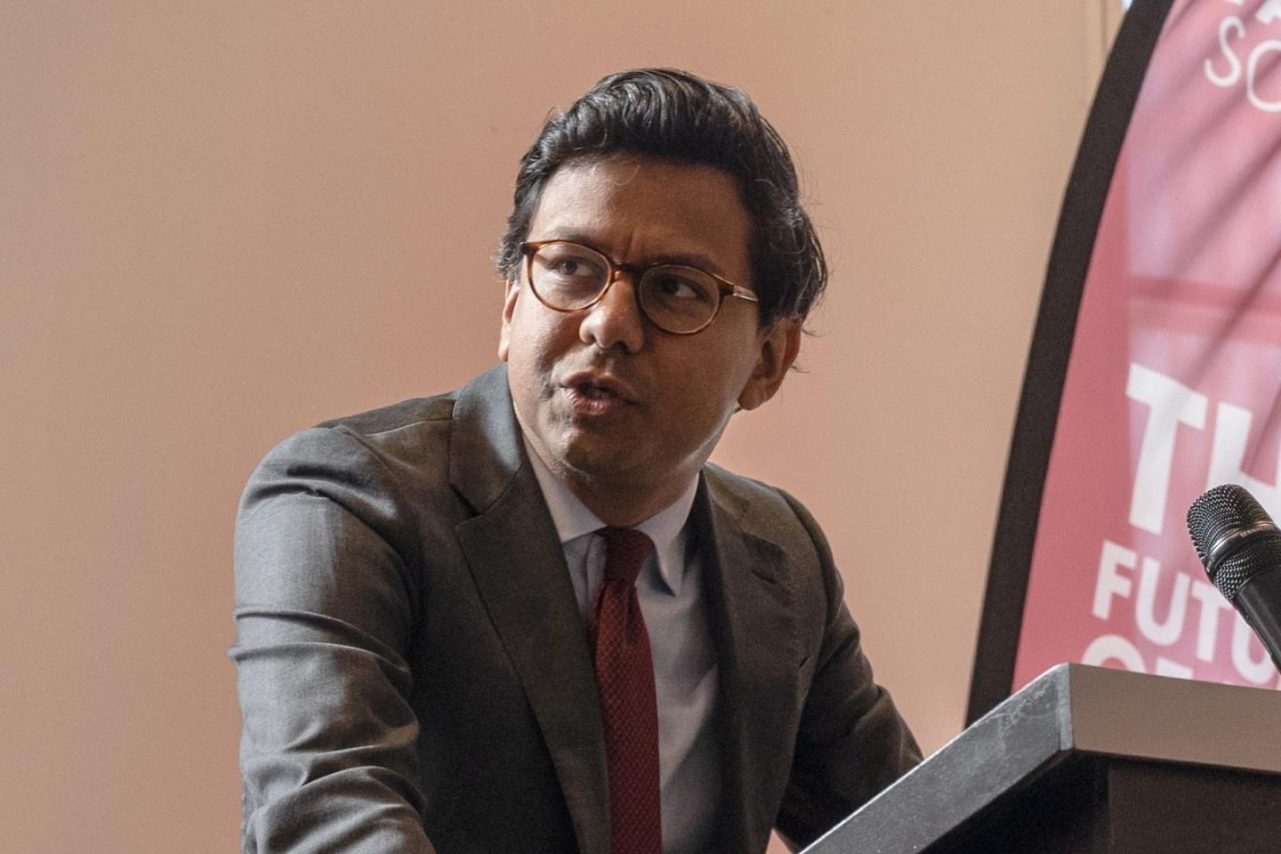 Kaniskha Narayan, minister for artificial intelligence, speaks at the Good Growth Reception on the first day of the UK Labour Party annual conference in Liverpool