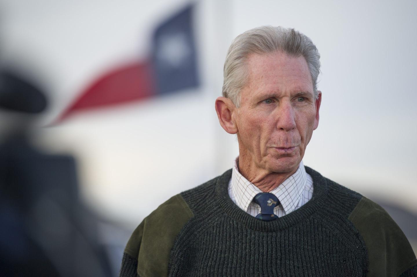 Owner of Cibolo Creek Ranch John Poindexter speaks to reporters the day following the death Supreme Court Justice Antonin Scalia at the West Texas Resort ranch February 14, 2016 in Shafter, Texas.