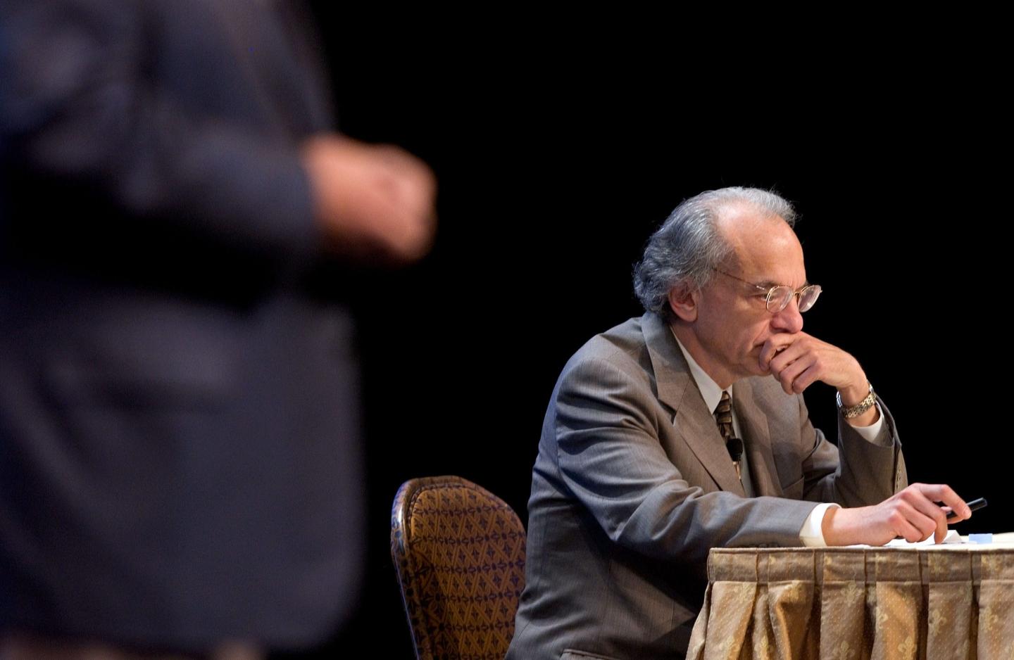 Jeremy Siegel, the Russell E. Palmer Professor of FInance at the Wharton School, prepares to address the Securities Industry Association during their annual meeting in Boca Raton, Florida, Thursday, November 10, 2005.