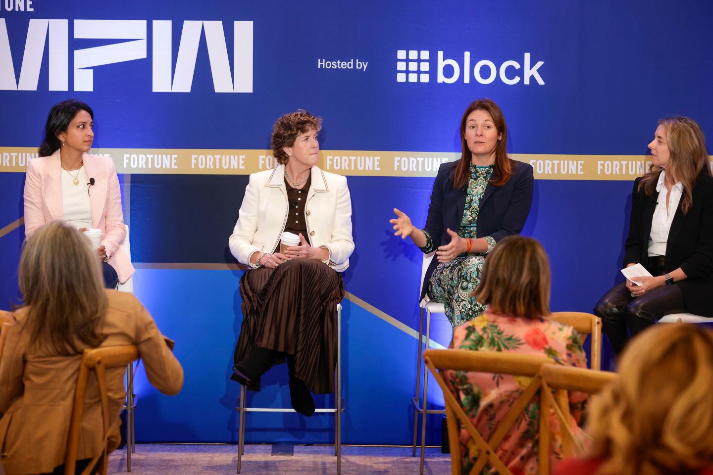 Amrita Ahuja, CFO and COO, Block; Shelagh Glaser, CFO, Synopsys; Michelle Zatlyn, co-founder, president, and co-chair of the board of directors, Cloudflare; Heather Zorn, VP, customer experience products and services, Amazon at the Fortune Most Powerful Women Summit 2026 in Santa Barbara, California.