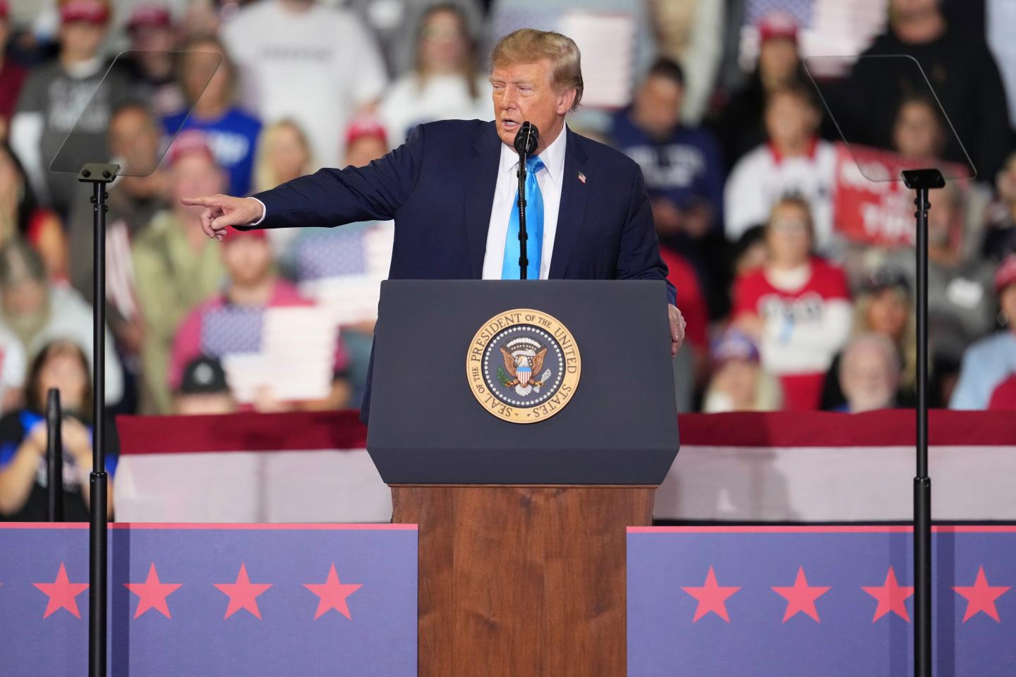 President Donald Trump speaks during a campaign rally at Truist Arena, Saturday, Oct. 17, 2026, in Highland Heights, Ky.