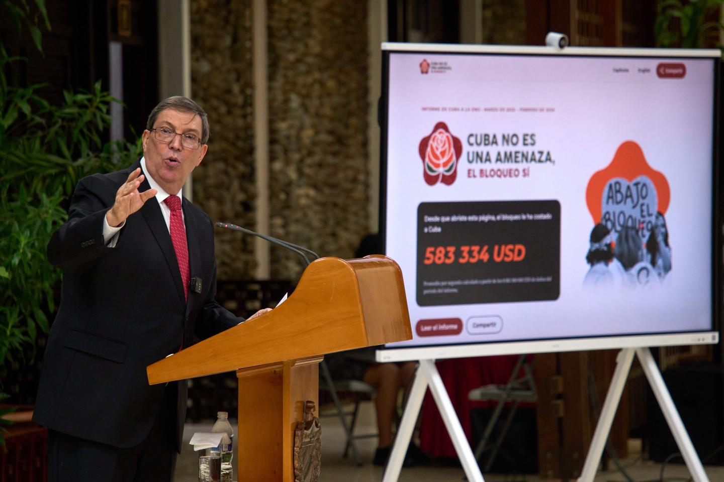 Cuban Foreign Minister Bruno Rodriguez gives a news conference regarding the U.S embargo in Havana.
