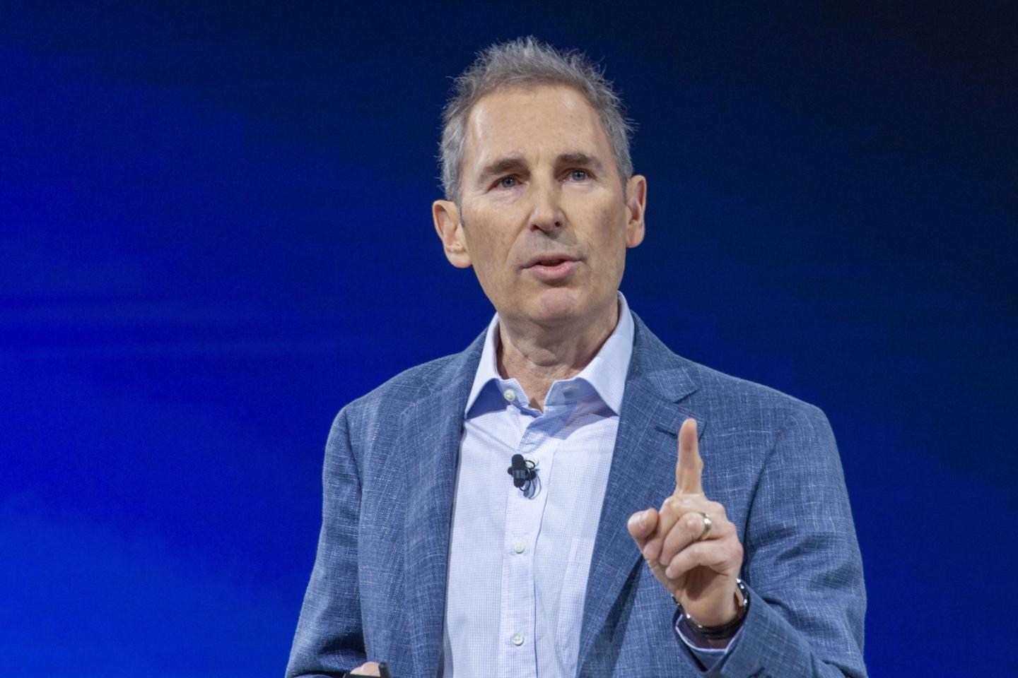 Andy Jassy holding one finger up