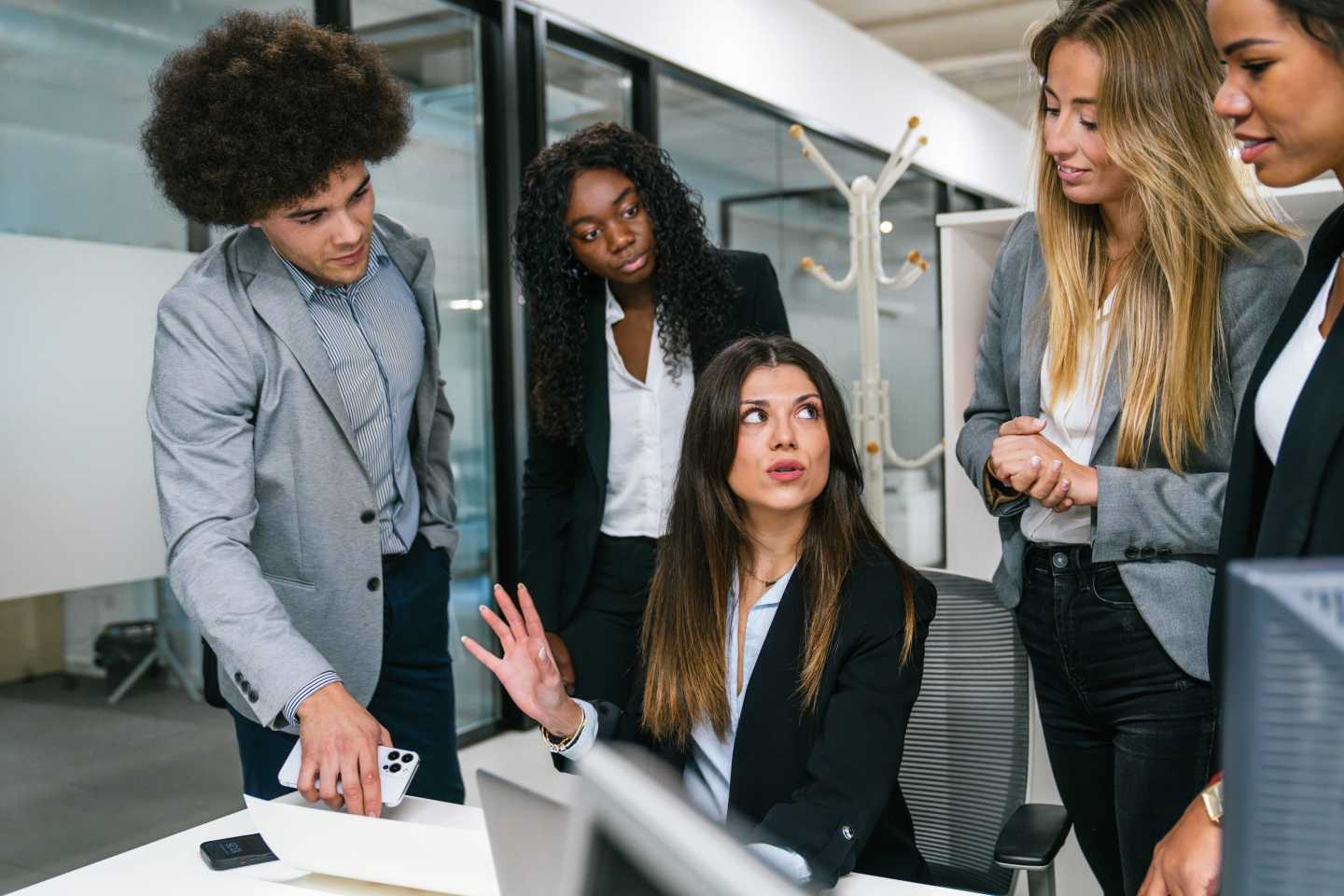 Young employees work in team