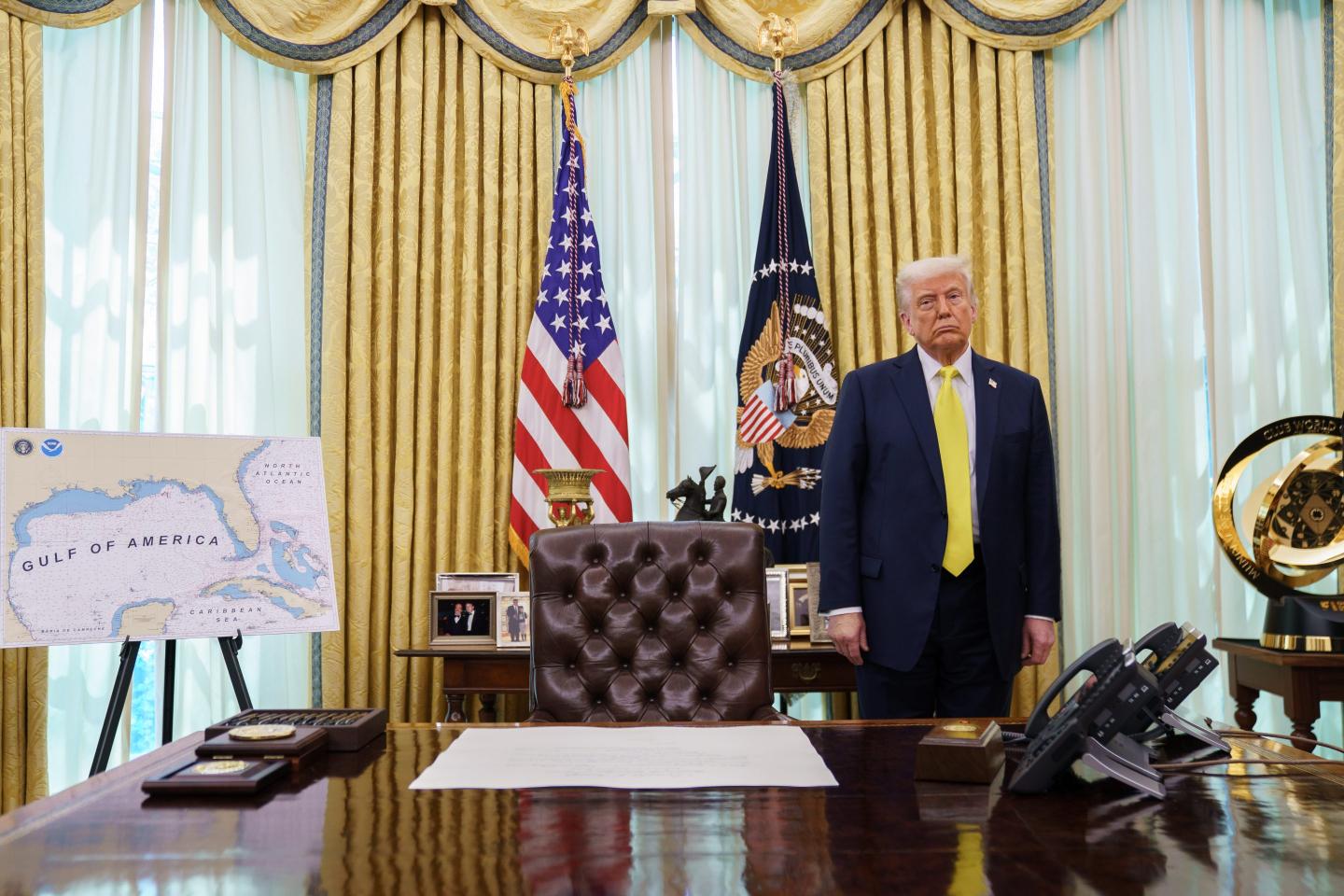 US President Donald Trump during a swearing-in ceremony for Mehmet Oz, administrator of the Centers for Medicare &amp; Medicaid Services, in the Oval Office of the White House in Washington, DC, US, on Friday, April 18, 2025.