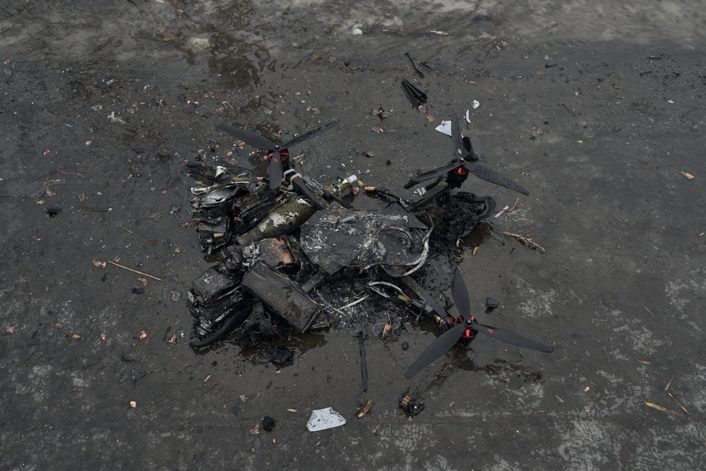 A destroyed drone in the Donetsk region of Ukraine.