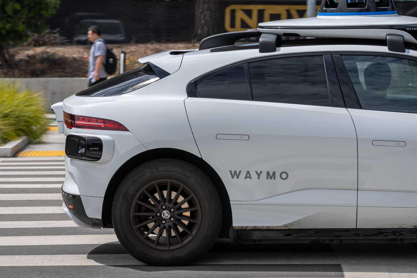A Waymo autonomous taxi outside the Google headquarters in Mountain View, California, US.