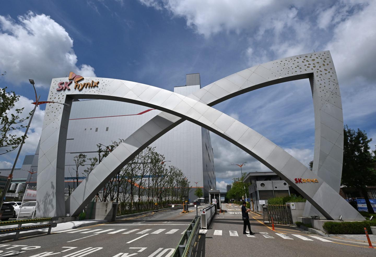 A man walks past the SK hynix headquarters in Icheon on July 29, 2026. 