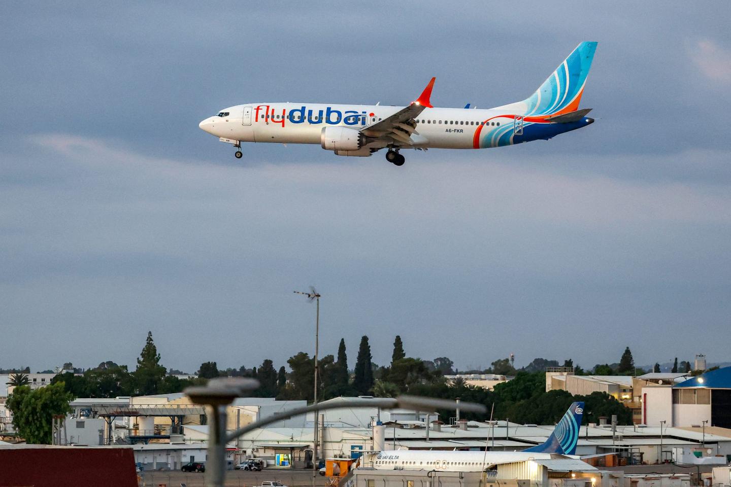 A flydubai Boeing 737 MAX 8 aircraft prepares for landing at Israel's Ben Gurion Airport in Lod on September 30, 2026.