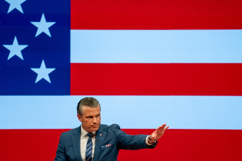 Pete Hegseth, US secretary of defense, during an address at Marine Corps Base Quantico in Quantico, Virginia, on Sept. 30, 2026. (Photo: Stefani Reynolds/Bloomberg/Getty Images)