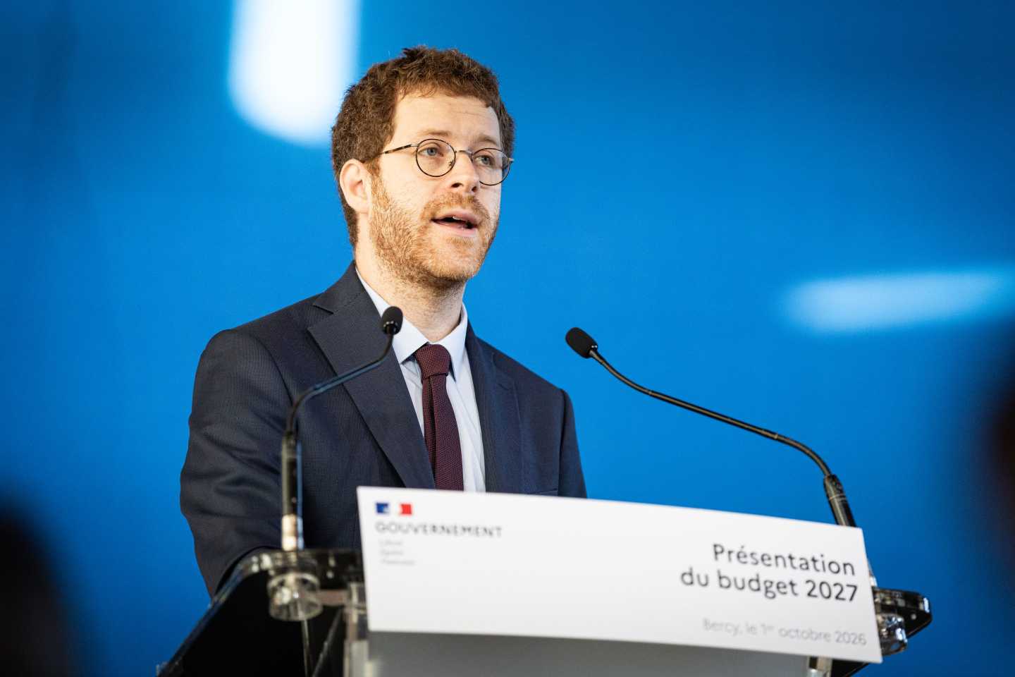 David Amiel, the French Minister of Public Action and Accounts, speaks during a press conference to present the 2027 State Budget, PLF and PLFSS, at the Ministry of Economy and Finance, Bercy, in Paris, France.