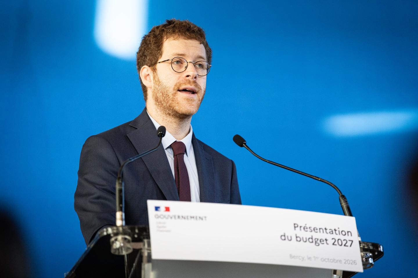 David Amiel, the French Minister of Public Action and Accounts, speaks during a press conference to present the 2027 State Budget, PLF and PLFSS, at the Ministry of Economy and Finance, Bercy, in Paris, France.