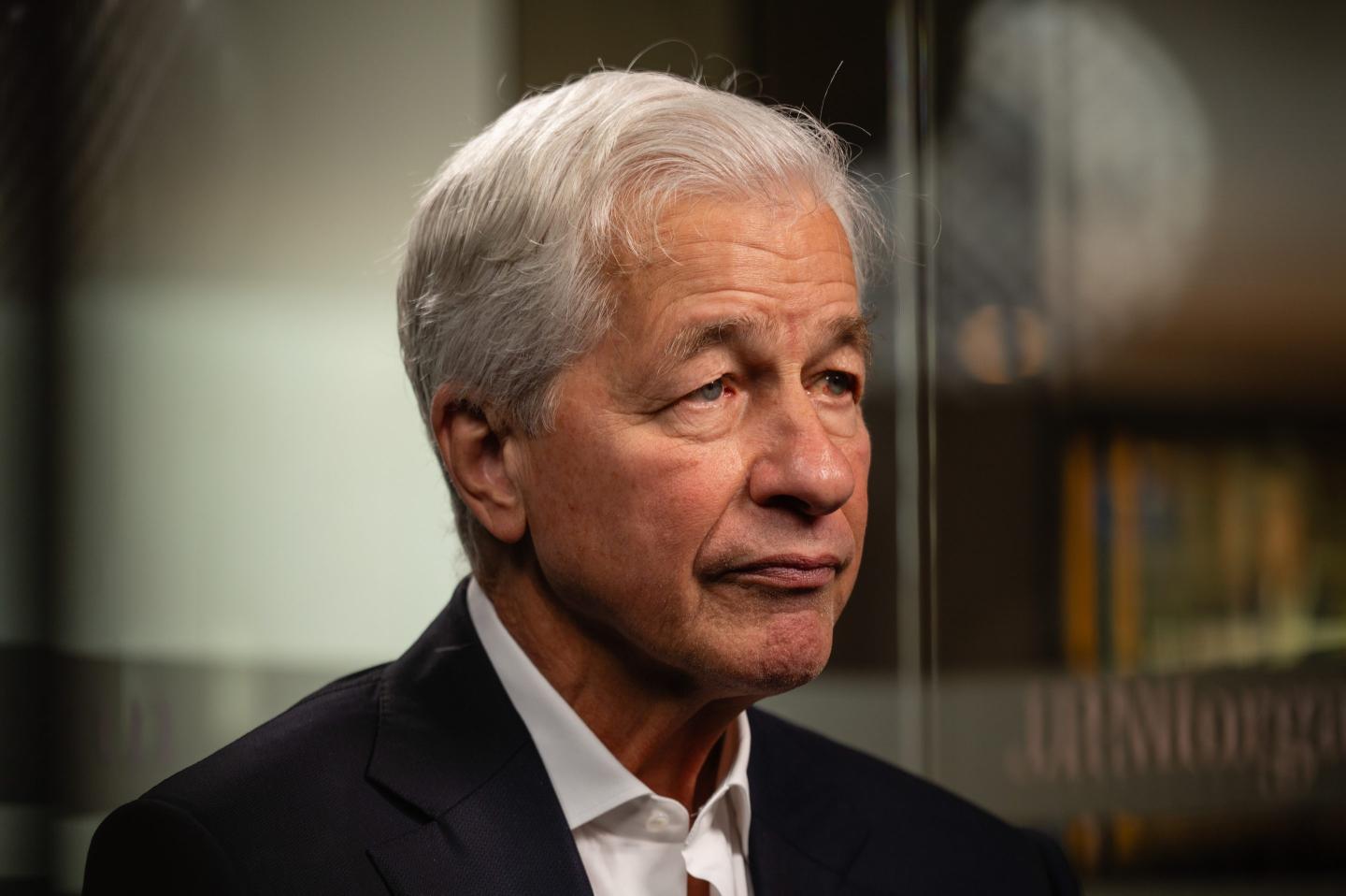 Jamie Dimon, chief executive officer of JPMorgan Chase &amp; Co., during a Bloomberg Television interview on the sidelines of the JPMorgan Tech Stars Conference 2026 in London, UK.