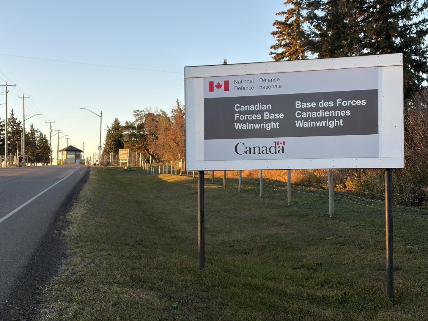 A view near the entrance of the Canadian Forces Base (CFB) Wainwright military base, in Wainwright, Alberta, Canada, on October 18, 2026.
