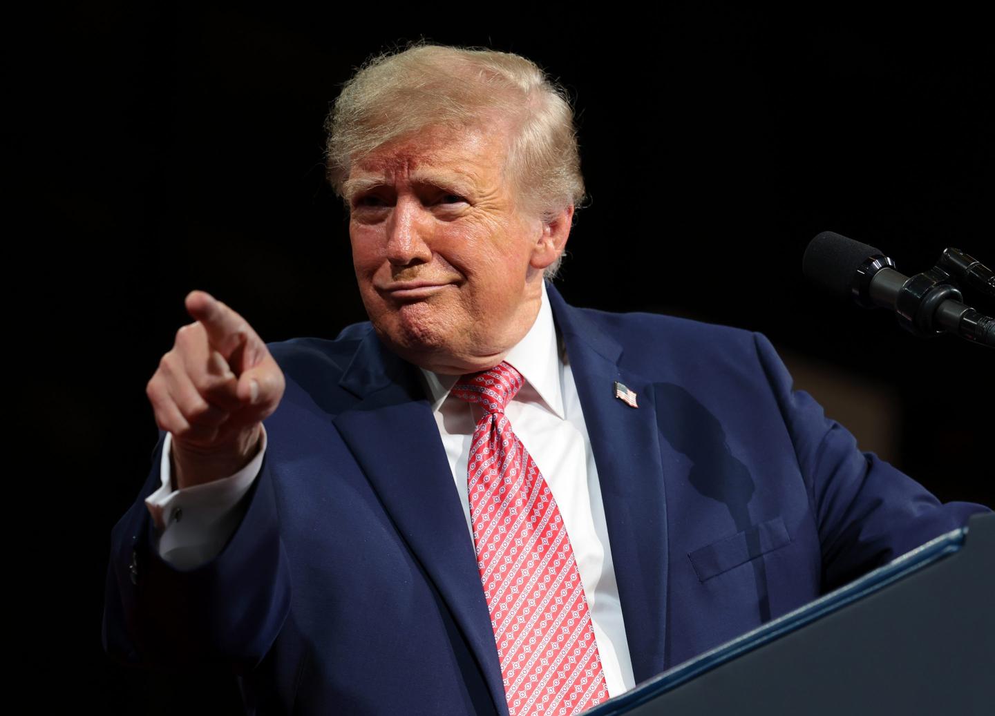 U.S. President Donald Trump speaks during a campaign rally at Heartland Credit Union Arena.