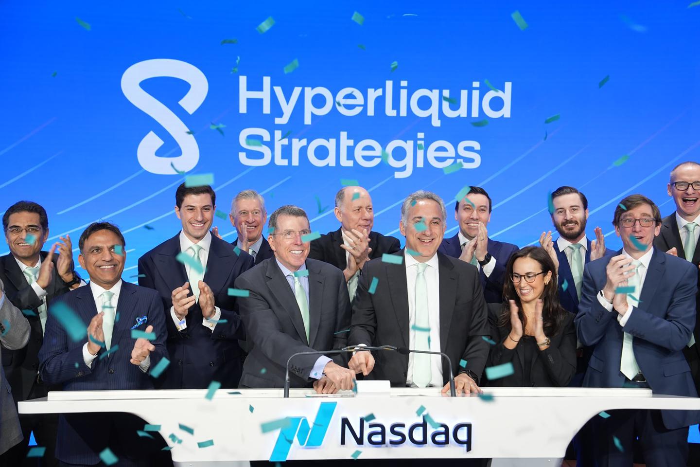 The Hyperliquid Strategies team celebrates their NASDAQ listing at the NYSE.