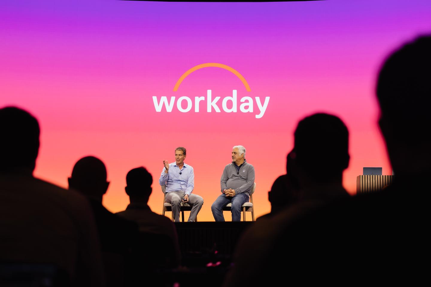 Workday CFO Zane Rowe and Aneel Bhusri, co-founder, CEO, chair, at Workday Rising 2026 in Las Vegas.