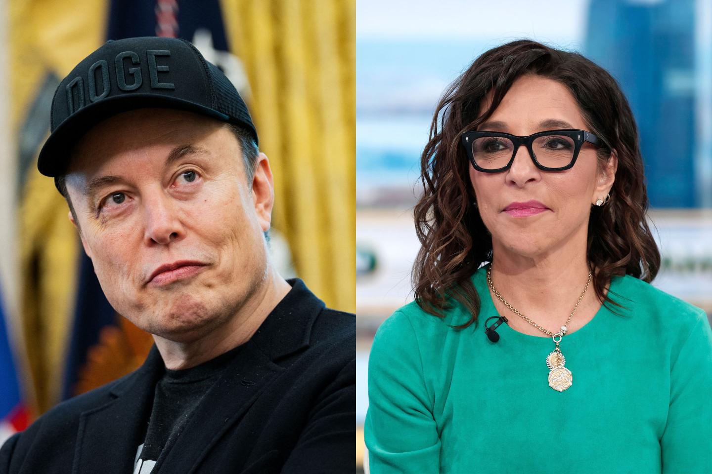 Side by side of headshots of Elon Musk and Linda Yaccarino
